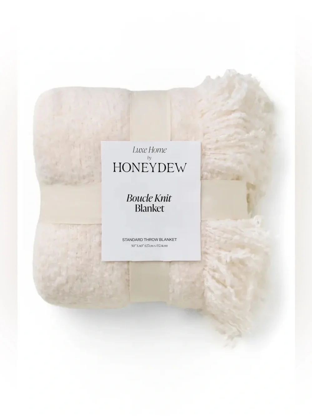 Honeydew Bouclé Knit Throw Blanket in ivory